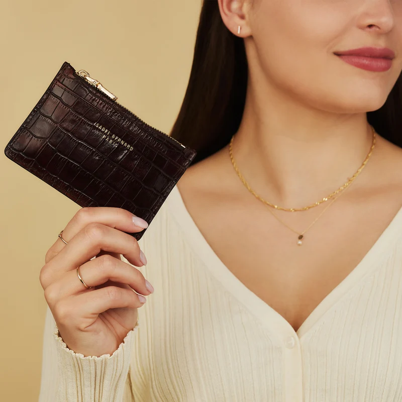 Isabel Bernard Honoré Aveline Kroko Braunes Leder Damen Kartenhalter aus Kalbsleder IB27019