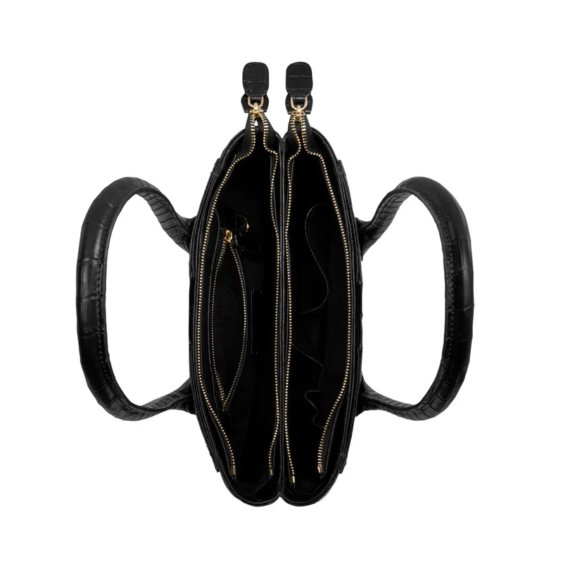 Isabel Bernard Honoré Cloe Midi Kroko Schwarz Kalbsleder Handtasche IB25082-201