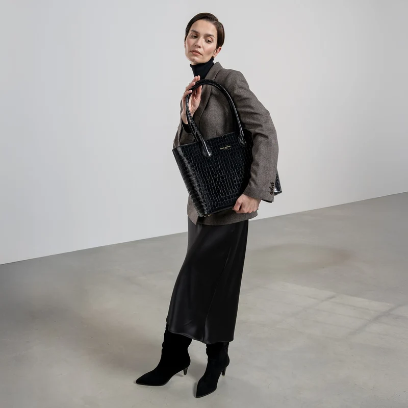 Isabel Bernard Honoré Lysanne Kroko Schwarz Kalbsleder Shopper IB25024
