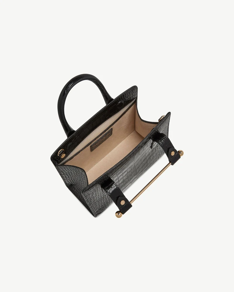Mini Tote - Croc-Embossed Leather Black