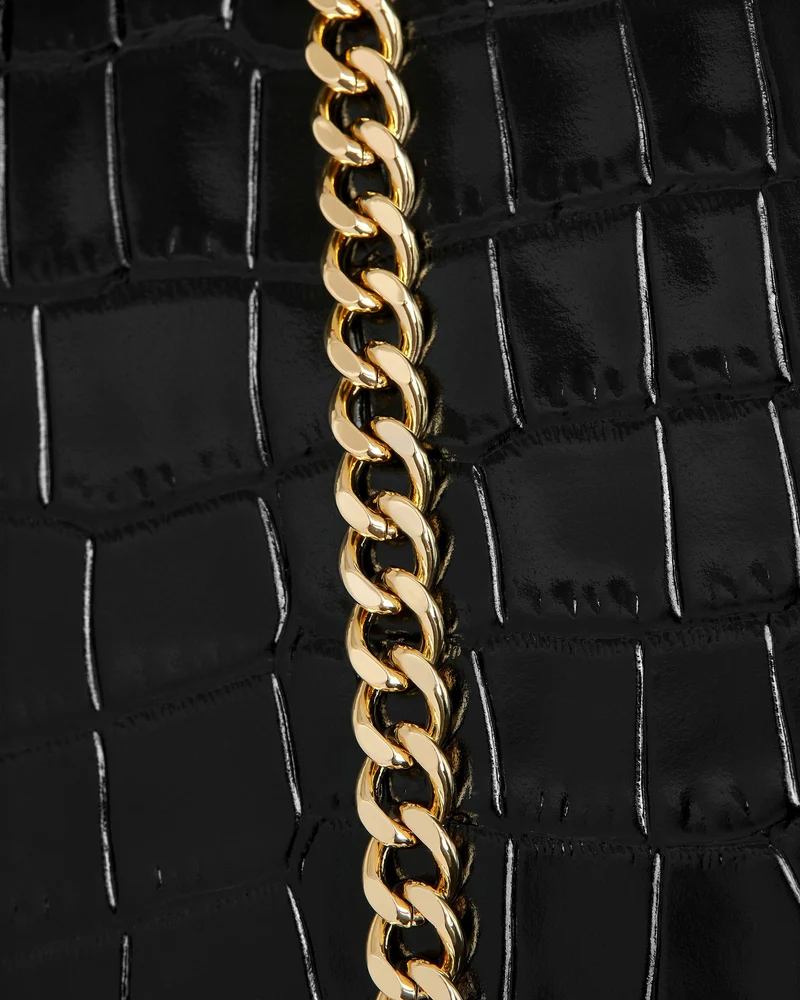 Mini Tote - Croc-Embossed Leather Black