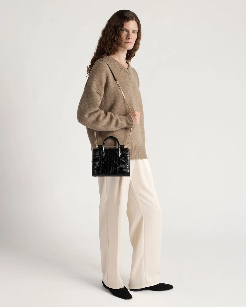 Mini Tote - Croc-Embossed Leather Black