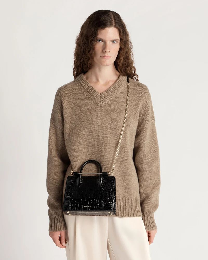 Mini Tote - Croc-Embossed Leather Black