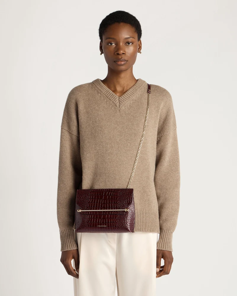 Stylist - Croc-Embossed Leather Burgundy