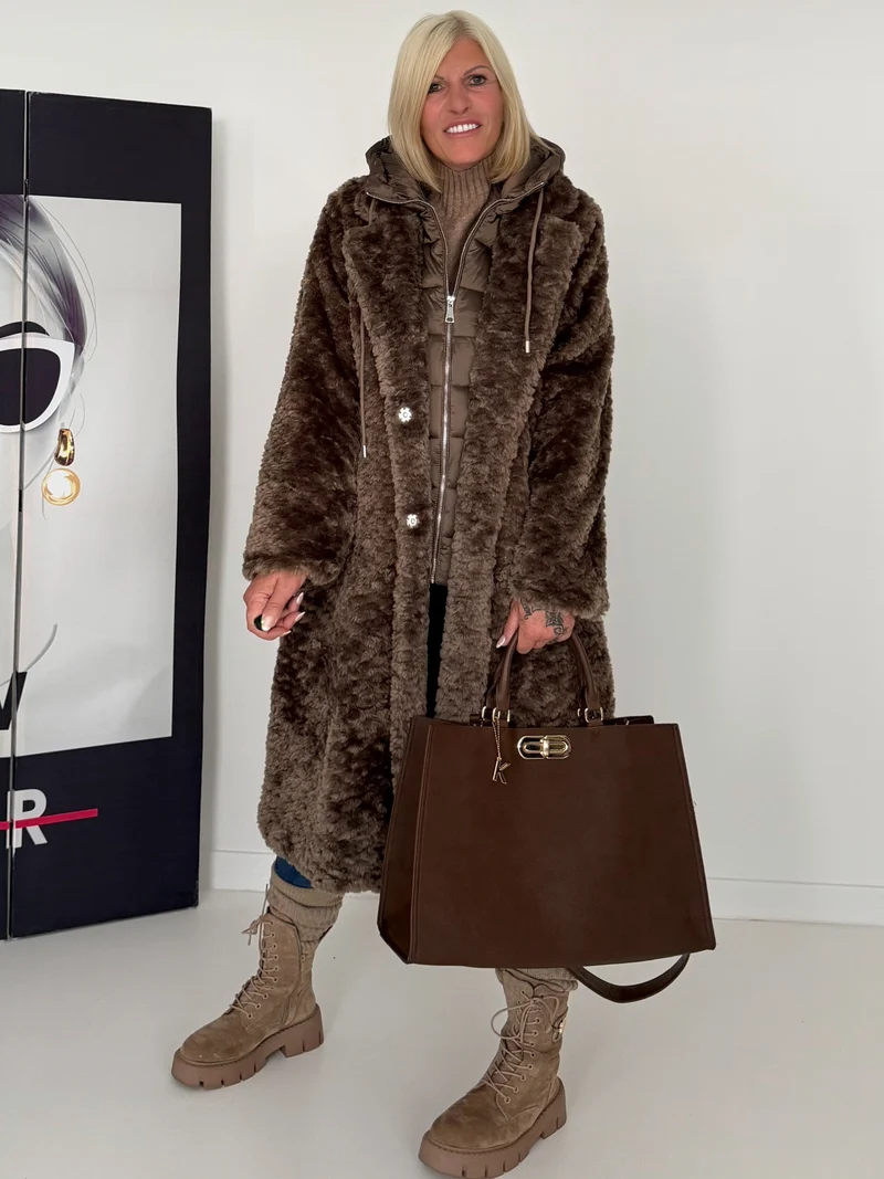 Tasche in Lederoptik mit Twist Lock Verschluss - schoko