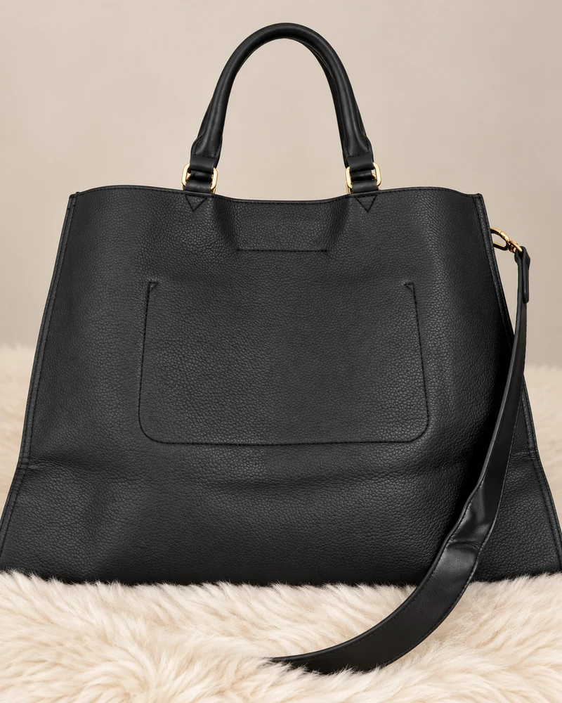 Tasche in Lederoptik mit Twist Lock Verschluss - schwarz