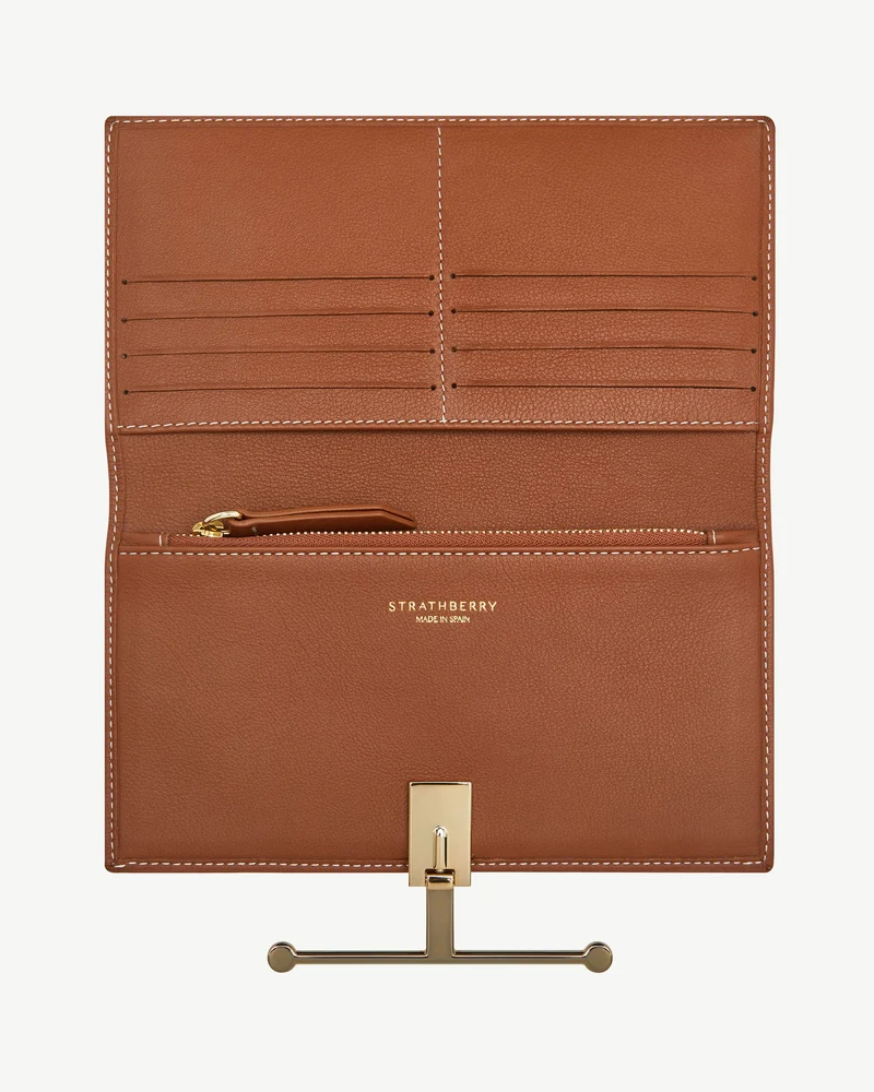 Large Melville Street Wallet - Chestnut with Vanilla Stitch