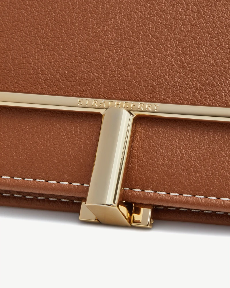 Large Melville Street Wallet - Chestnut with Vanilla Stitch