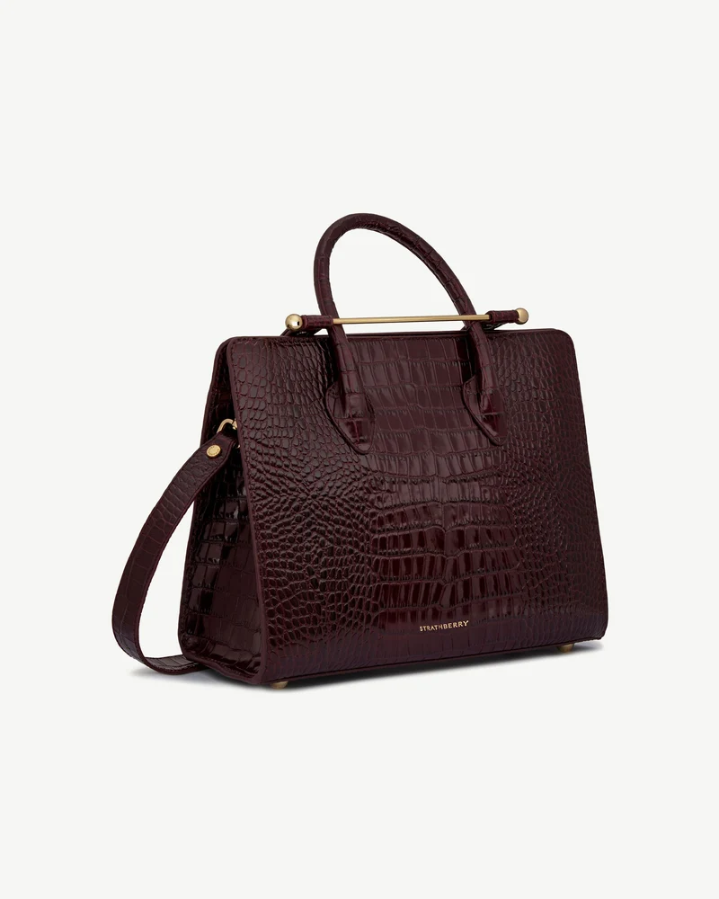Midi Tote - Croc-Embossed Leather Burgundy
