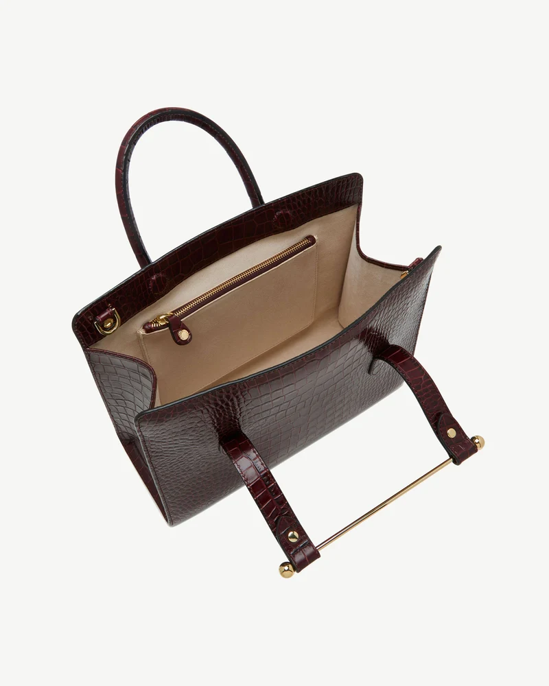 Midi Tote - Croc-Embossed Leather Burgundy