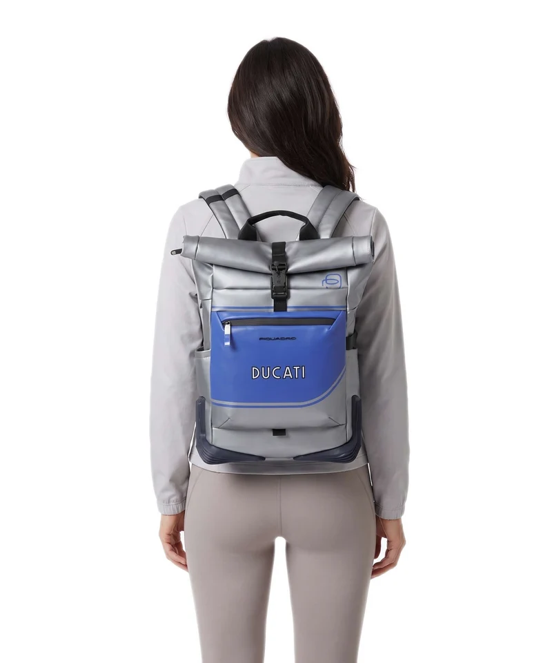 Piquadro Ducati C2OWD Rolltop Rucksack silver/blue