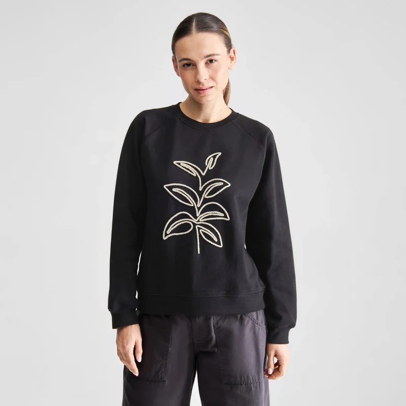 Sweatshirt Ystad Line Art Leaves Black