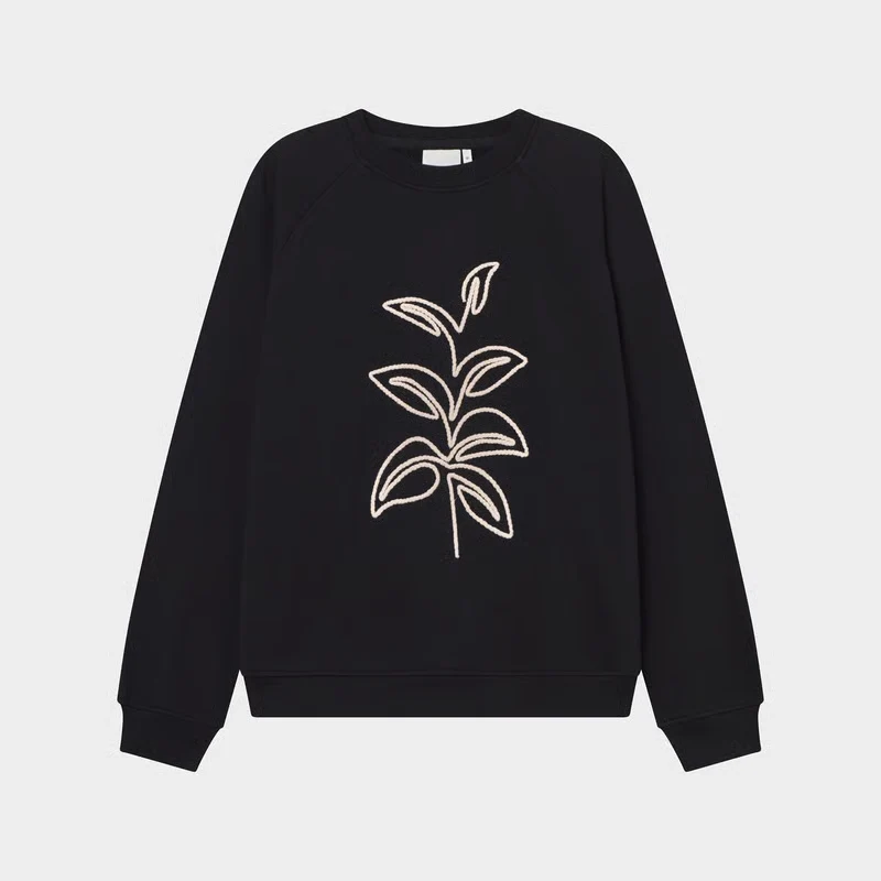 Sweatshirt Ystad Line Art Leaves Black