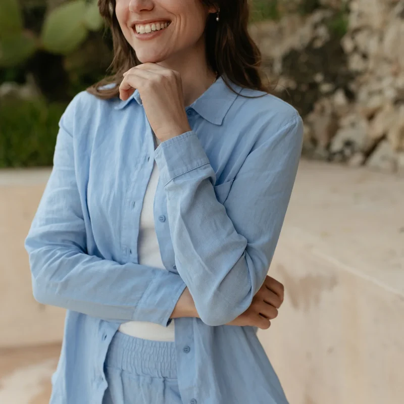 Bluse Cilia Leinen Pastellblau