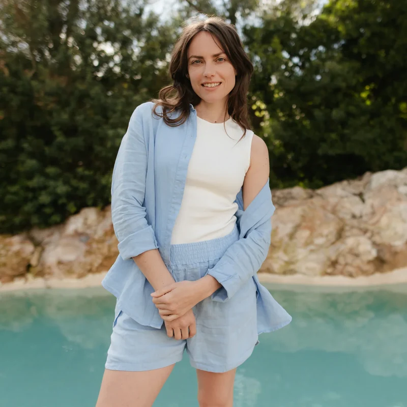 Bluse Cilia Leinen Pastellblau