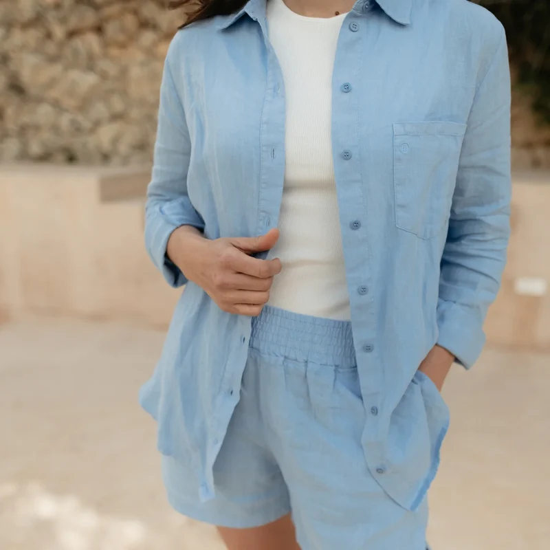 Bluse Cilia Leinen Pastellblau