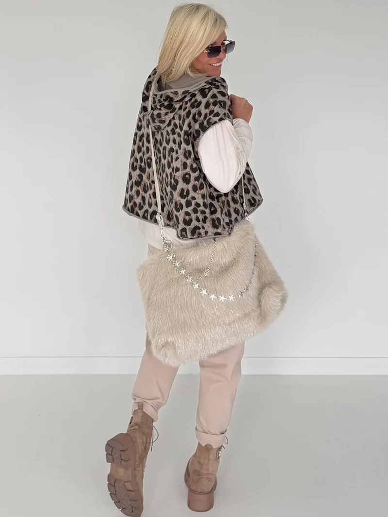 Felltasche mit funkelnden Details - beige