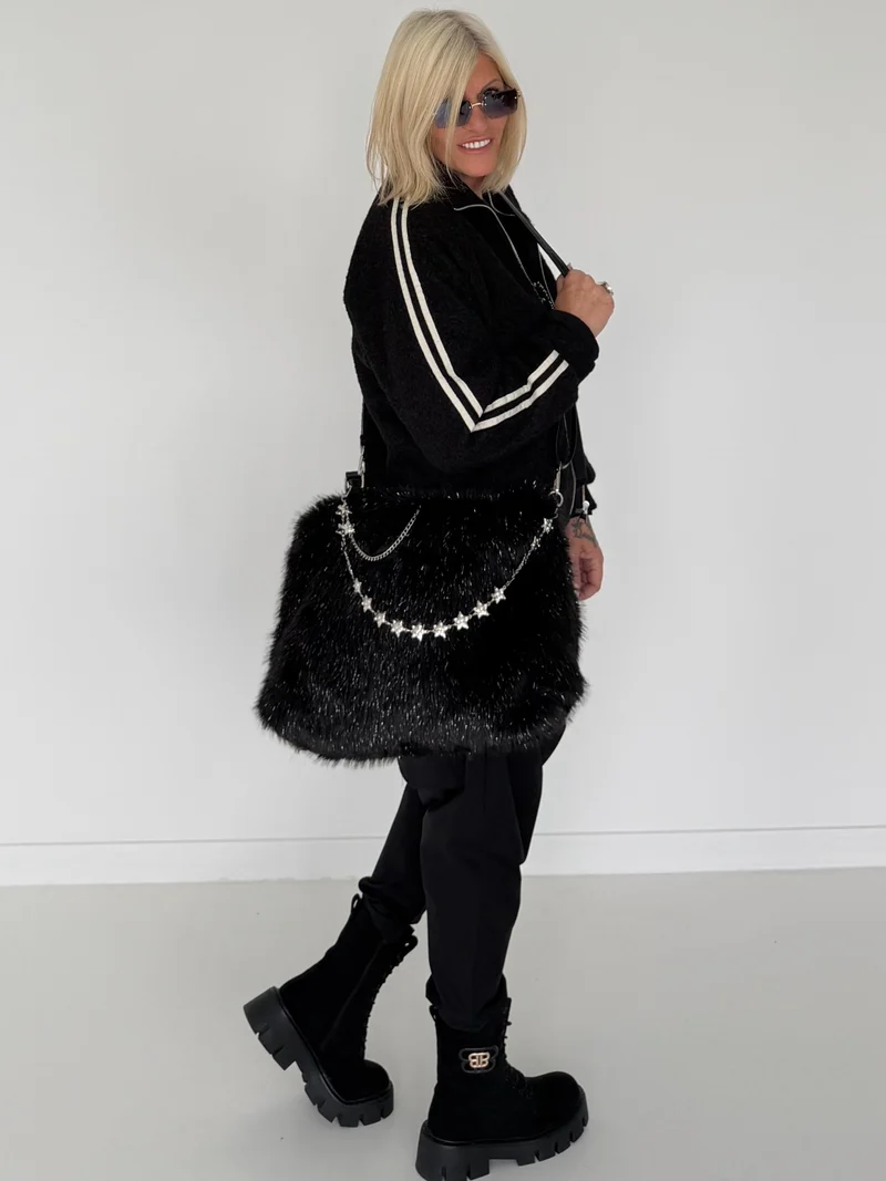 Felltasche mit funkelnden Details - schwarz