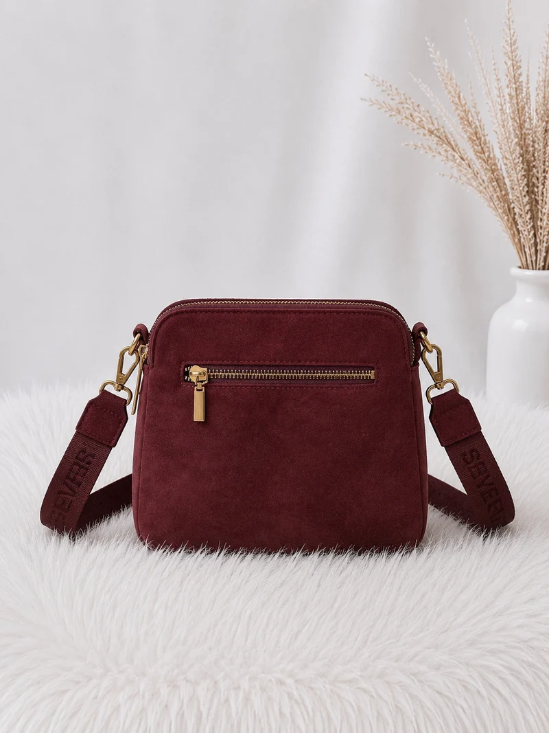 Crossbody-Bag in Wildleder-Optik - bordeaux