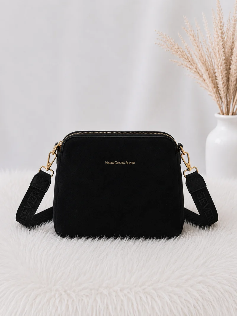 Crossbody-Bag in Wildleder-Optik - schwarz