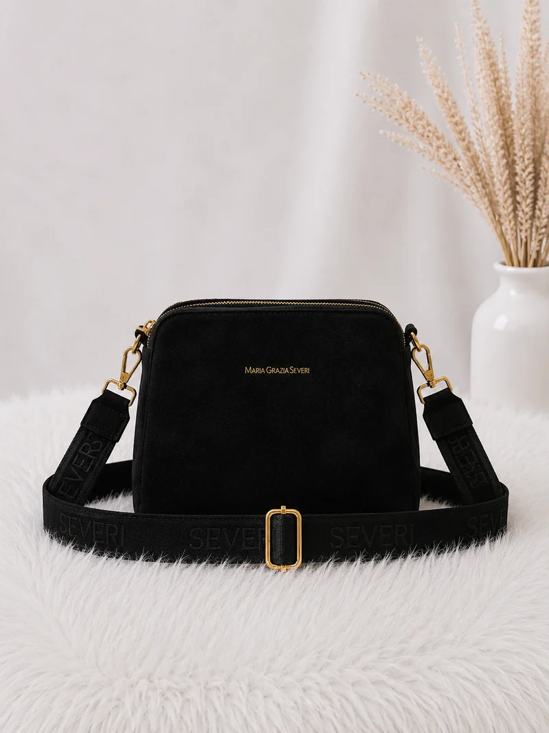 Crossbody-Bag in Wildleder-Optik - schwarz