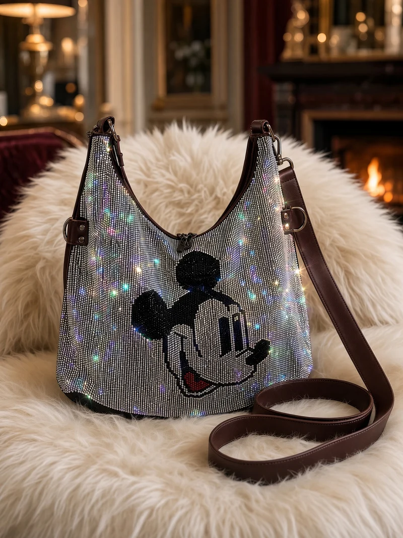 Stylische Tasche mit Strassdetails - mokka-silber