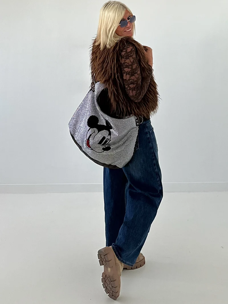 Stylische Tasche mit Strassdetails - mokka-silber