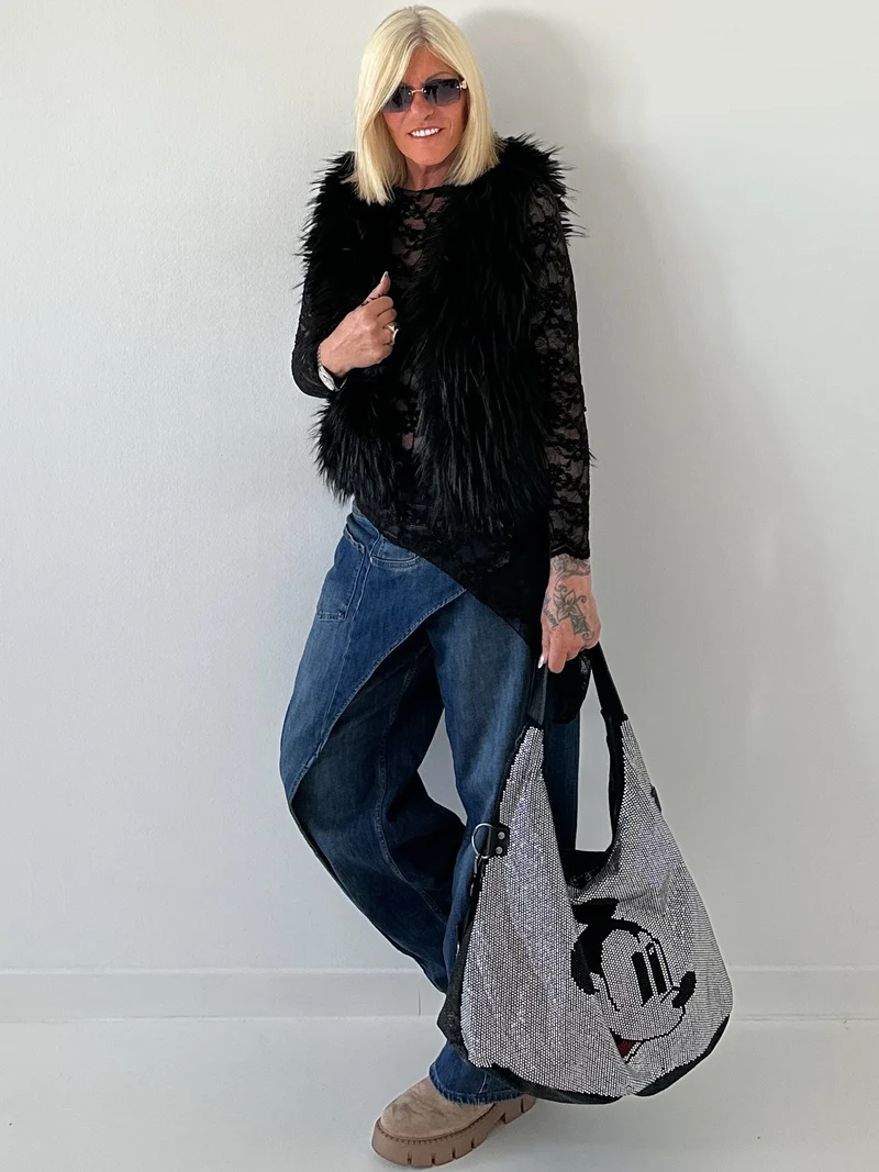 Stylische Tasche mit Strassdetails - schwarz-silber