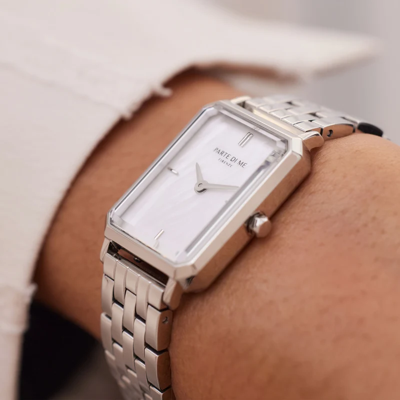 Parte Di Me Orologio Rechthoekig DamenUhr Silberfarbene und Perlemoer PDM09006