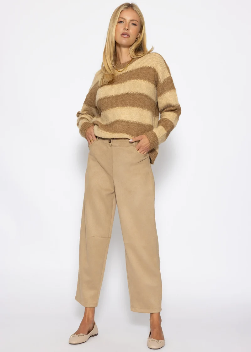 Strickpullover mit Blockstreifen - camel-beige