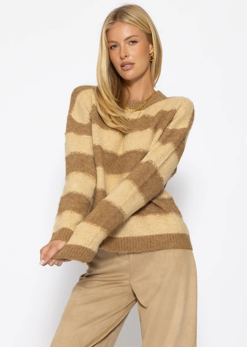 Strickpullover mit Blockstreifen - camel-beige