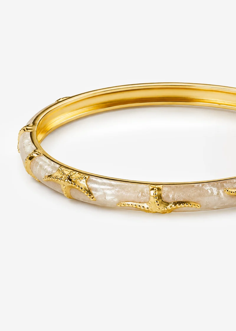 Armreif Seestern mit Perlmutt Optik - gold-weiß