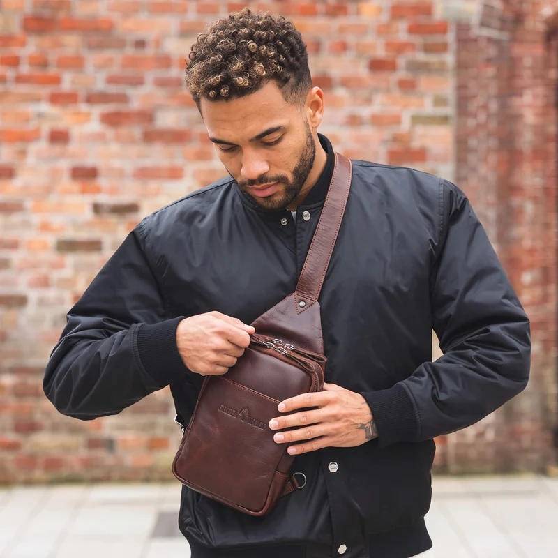 Ted Crossbody Sling Bag Herren Leder Crossbody Tasche Braun Damen