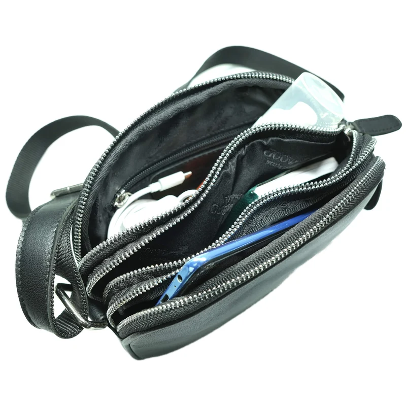 Vigi Umhängetasche Schwarz Damen Leder Crossbody Tasche Klein
