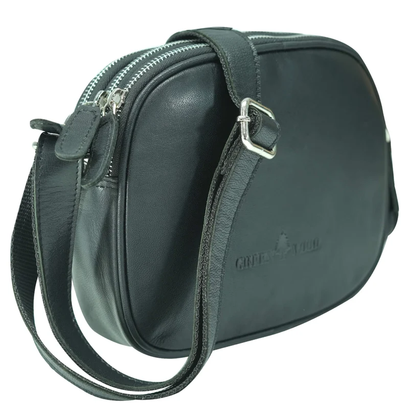 Vigi Umhängetasche Schwarz Damen Leder Crossbody Tasche Klein