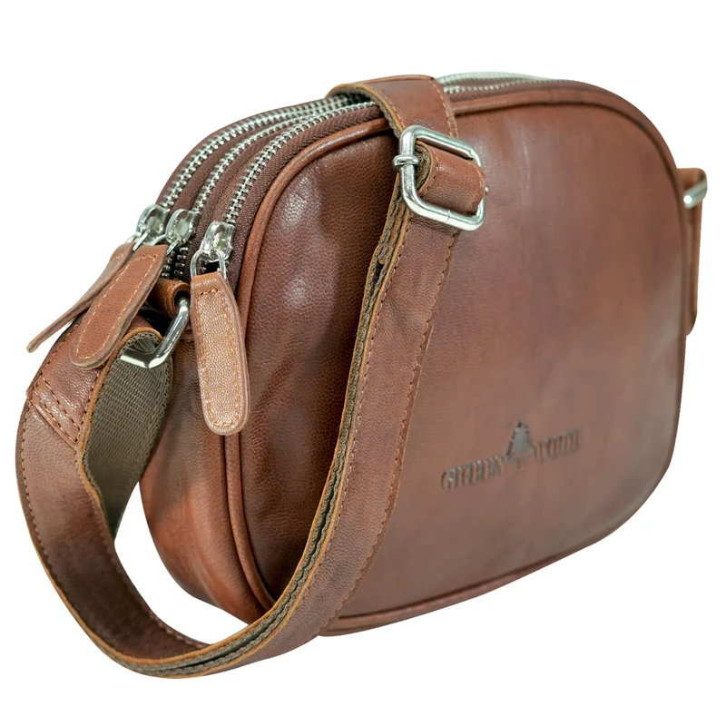 Vigi Umhängetasche Schwarz Damen Leder Crossbody Tasche Klein