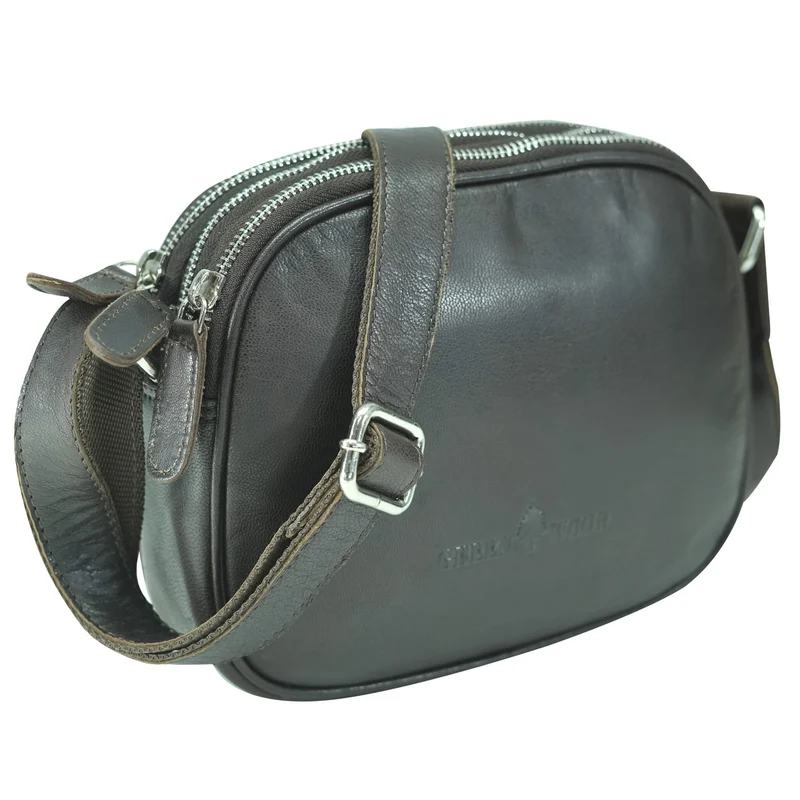 Vigi Umhängetasche Schwarz Damen Leder Crossbody Tasche Klein