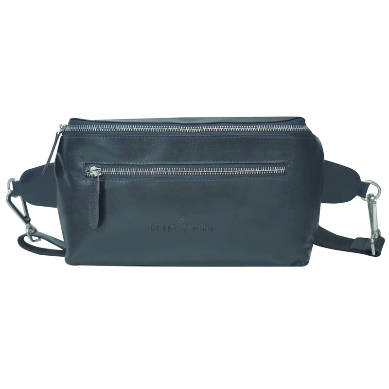 Ivar Herren Bauchtasche Leder Gürteltasche Blau Damen