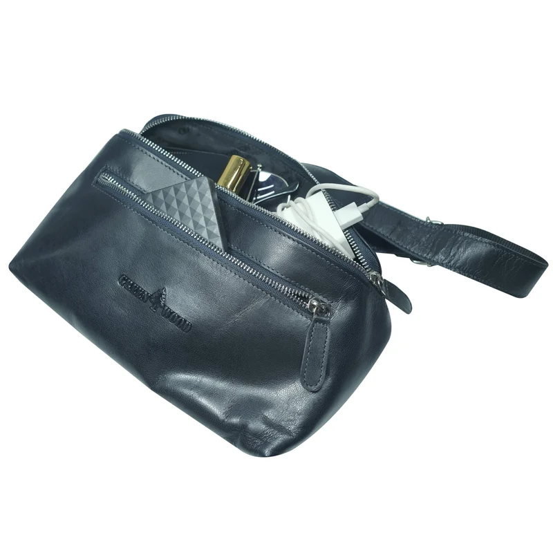 Ivar Herren Bauchtasche Leder Gürteltasche Blau Damen