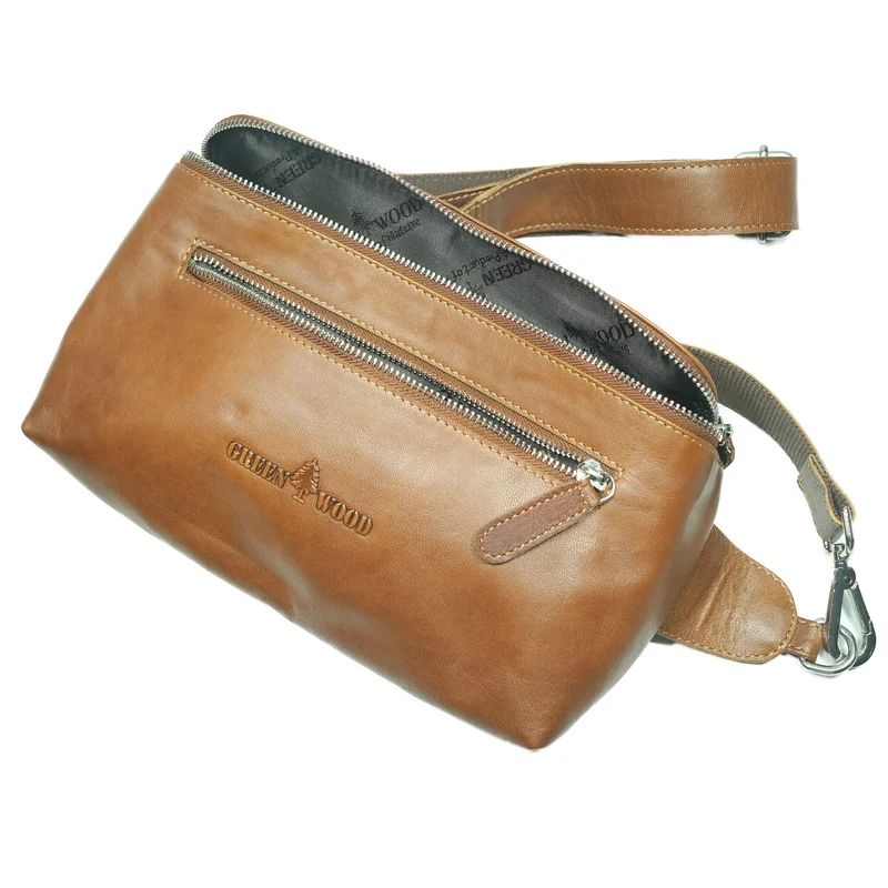 Ivar Herren Bauchtasche Leder Gürteltasche Blau Damen