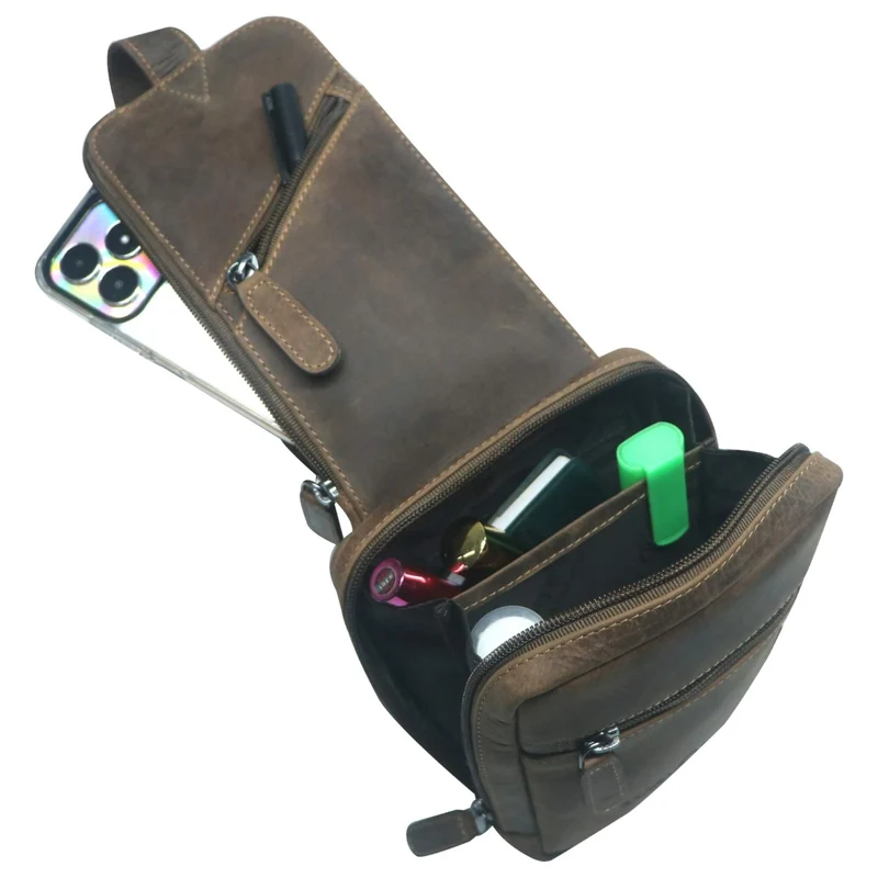 Jim Brusttasche Männer mit Handyfach Leder Sling Bag Damen