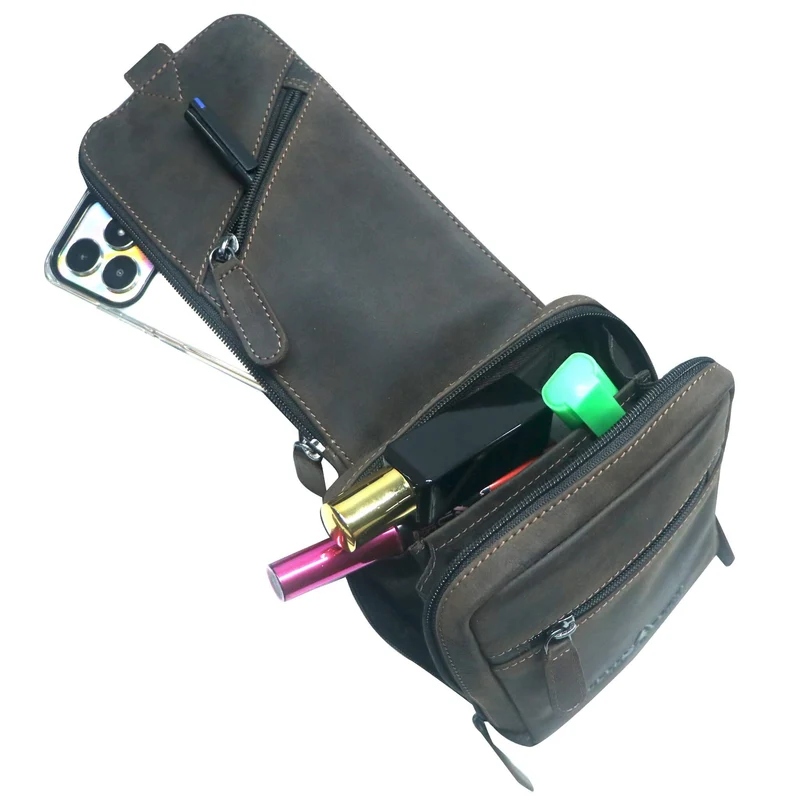 Jim Brusttasche Männer mit Handyfach Leder Sling Bag Damen