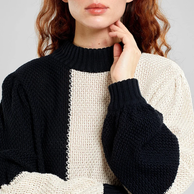 Strickpullover Knitted Rutbo Block Black/Vanilla White