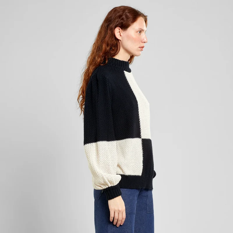 Strickpullover Knitted Rutbo Block Black/Vanilla White