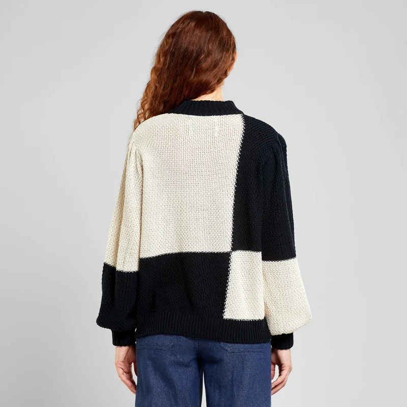 Strickpullover Knitted Rutbo Block Black/Vanilla White