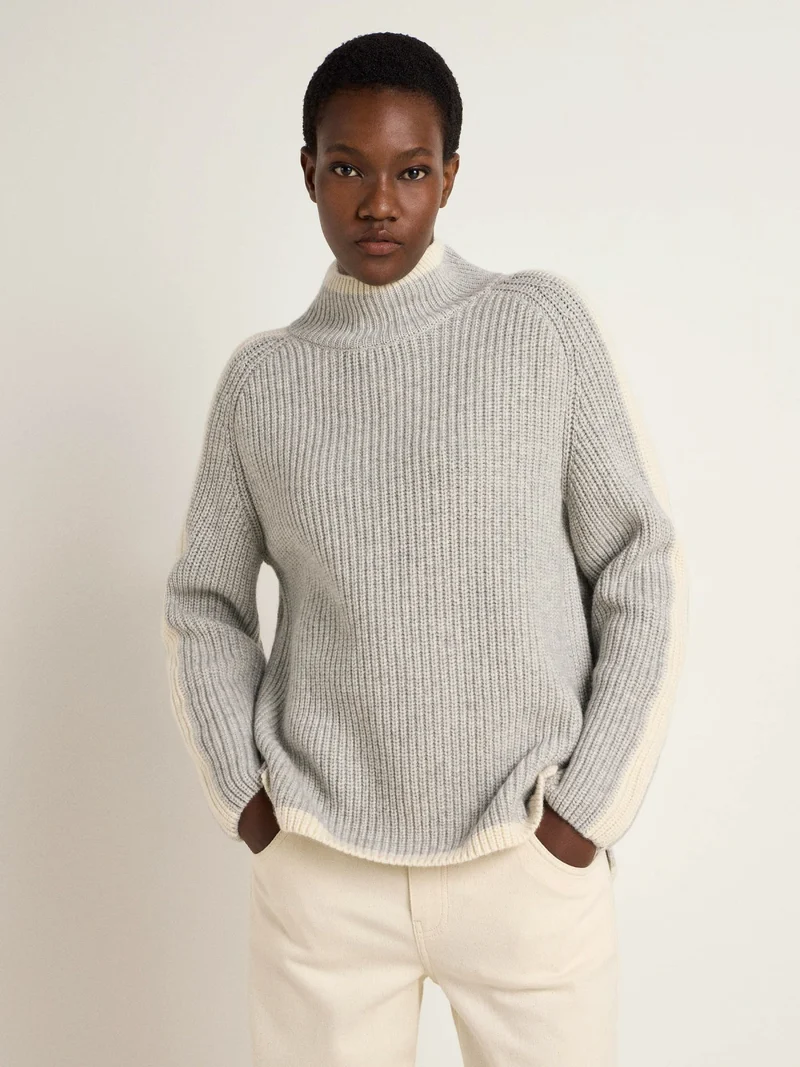Pullover in Rippoptik Grey Melange/Offwhite