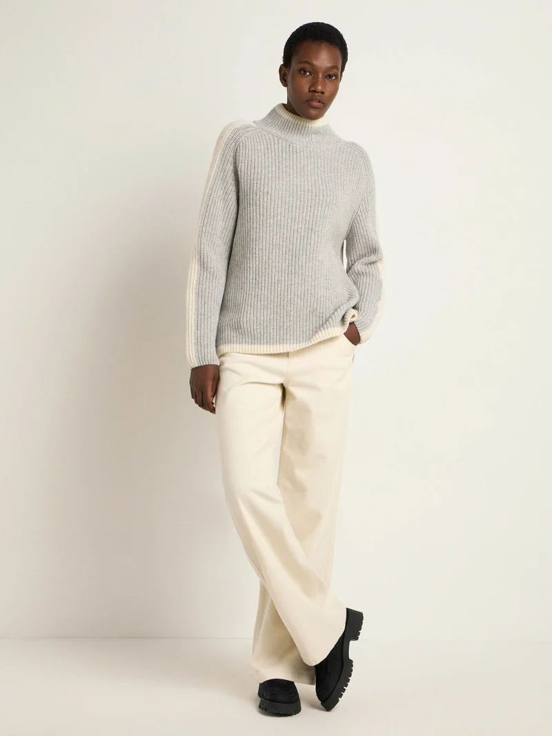 Pullover in Rippoptik Grey Melange/Offwhite