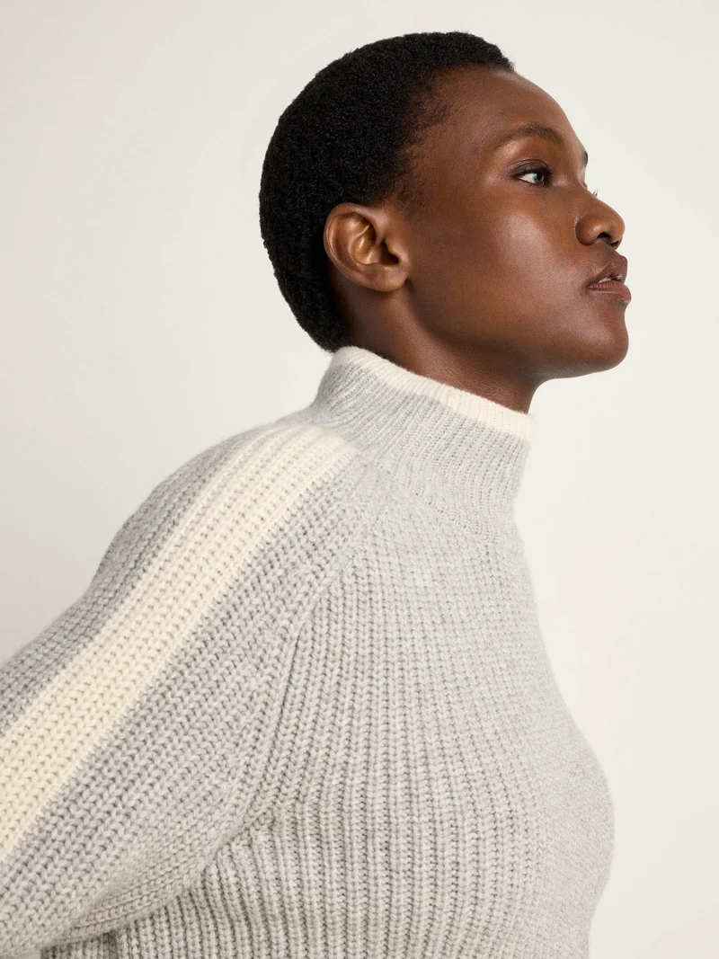 Pullover in Rippoptik Grey Melange/Offwhite