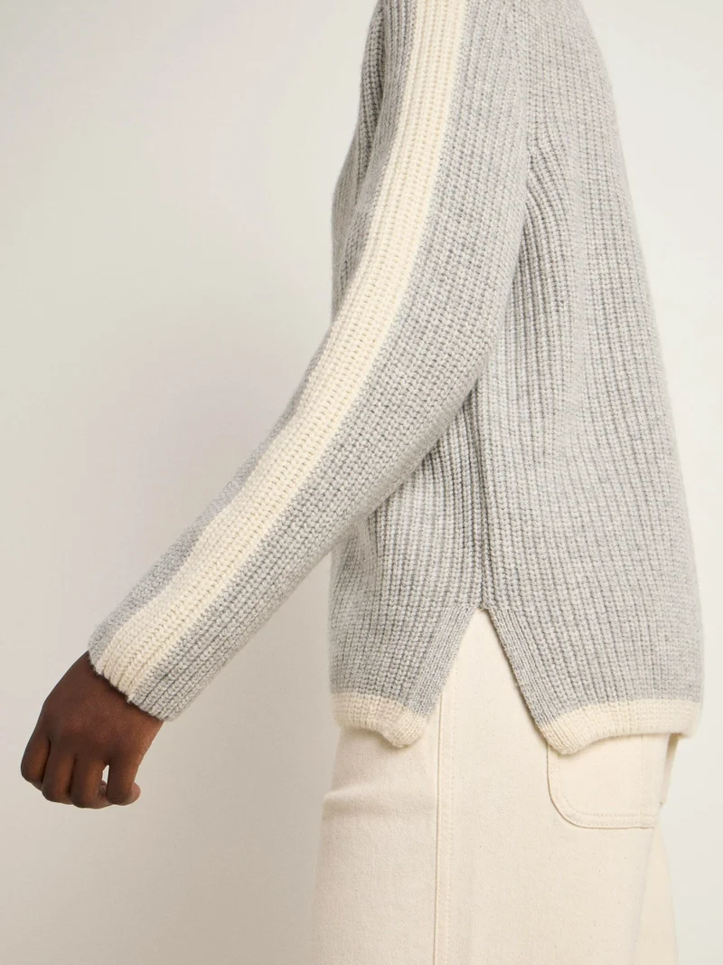 Pullover in Rippoptik Grey Melange/Offwhite