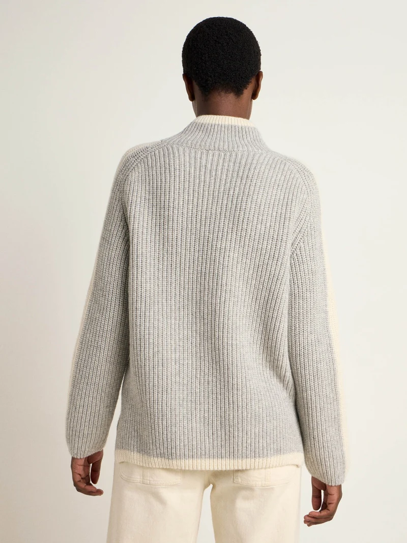 Pullover in Rippoptik Grey Melange/Offwhite